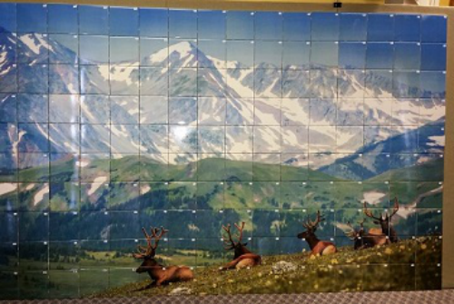 Large personalized mural of elk on mountainside