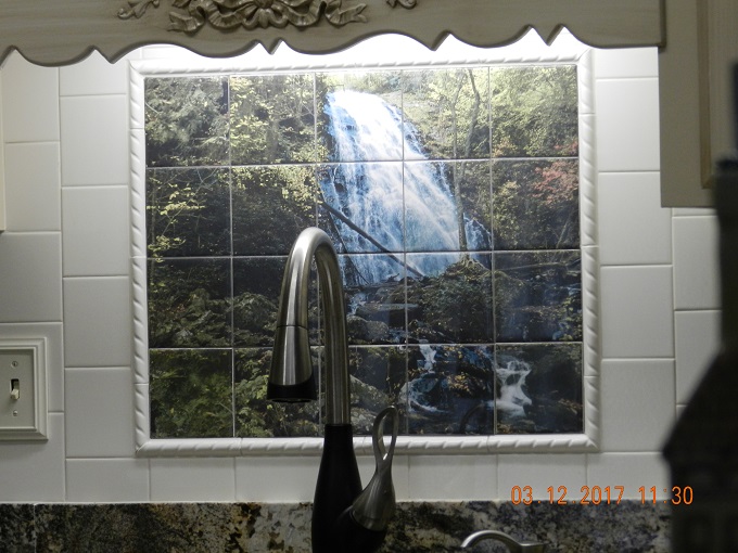 GerryMKitchen Backsplash closeup printed custom kitchen tile web Kitchen printed tile back splash water fall close up