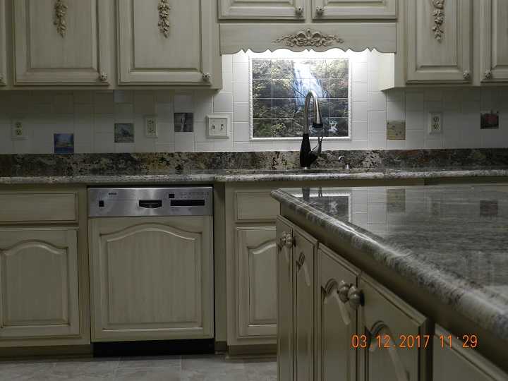 Kitchen printed tile back splash water fall Kitchen printed tile back splash water fall