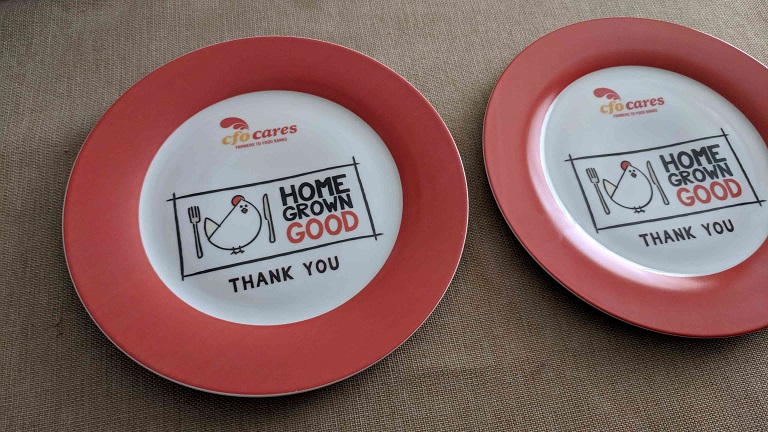custom printed with red printed band on rim dinner plate for poultry industry