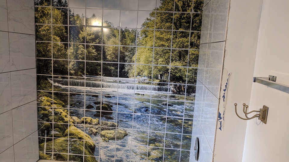 Fully Installed Printed Pictured Shower Wall Tile Mural