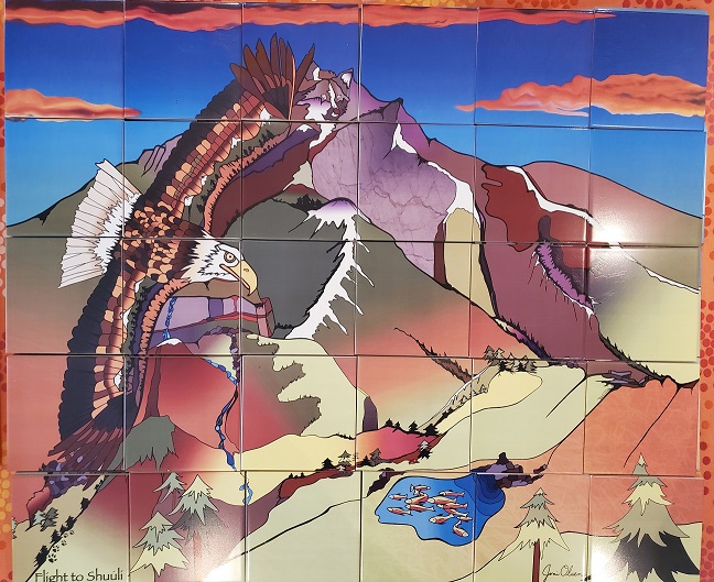 Tile Murals Of Abstract Mountains and Eagle