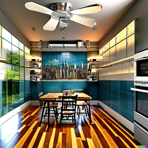 kitchen city in blue wall tile mural