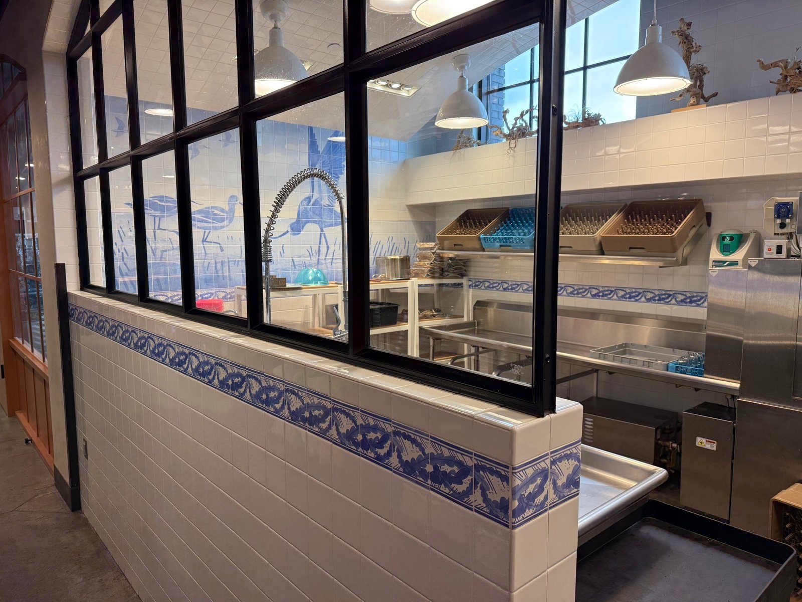 porcelain tile mural installed in corporate kitchen Wavetronix Utah